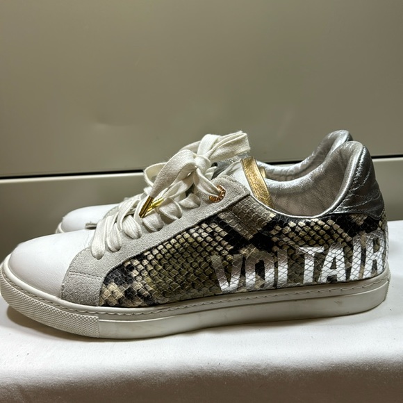 Zadig and Voltaire Vigna Leather Snakeskin Print Metallic Low Top Size 40B/ 9.5B - Picture 1 of 11
